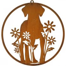 Metalen bord patina hond met bloemen Ø38cm