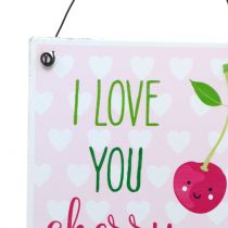 Artikel Hangbord "Kers" 17cm x 12cm 4 stuks - Decoratief bord met een fruitige liefdesverklaring