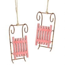 Artikel Slee rood, roest om op te hangen 11cm 6st