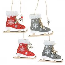 Paar schaatsen om op te hangen, winterdecoratie, kersthanger, houten decoratie rood/grijs L50cm 4st
