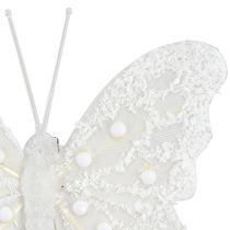 Artikel Vlinderdecoratie in wit op clip 7,5cmx7cm 4 stuks