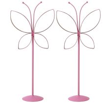 Artikel Vlinder Metaal Decoratieve Standaard Fuchsia Goud H29cm 2 st