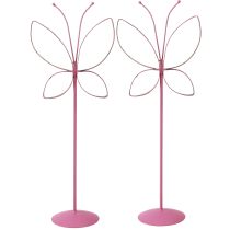 Artikel Vlinder Metaal Decoratie Lente Fuchsia Goud H35cm 2 st