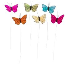 Artikel Decoratieve vlinders op draad voor kleurrijke tafeldecoraties, 7 cm, 12 stuks