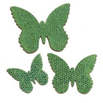 Artikel Strooidecoratie vlinder groen glitter 5/4/3cm 24 st