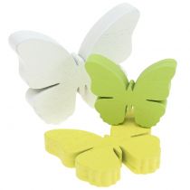 Houten vlinder wit / geel / groen 3cm - 5cm 48p