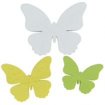 Houten vlinder wit / geel / groen 3cm - 5cm 48p