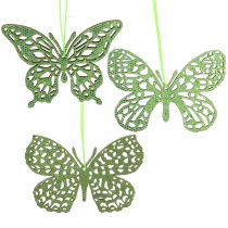 Artikel Decoratieve hanger vlinder groen glitter 8cm 12 st