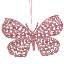 Artikel Decoratiehanger vlinder roze glitter 8cm 12st