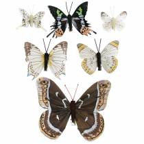 Decoratieve vlinder met metalen clip, natuurlijk zilver, assorti H4.9cm / 5.8cm / 7.4cm 6st in een set