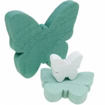 Artikel Vlinders om te strooien groene, mint, witte houten strooidecoratie 29 st