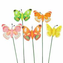 Bloemenplug vlinder hout assorti 7,5cm 16 st