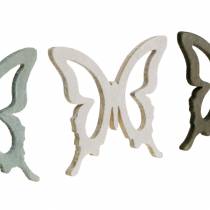 Artikel Vlinder 4cm strooidecoratie hout bruin/lichtgrijs/wit 72 st