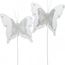 Vlinders met parels en mica, huwelijksdecoraties, veervlinders op wit draad