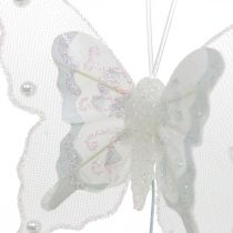 Vlinders met parels en mica, huwelijksdecoraties, veervlinders op wit draad