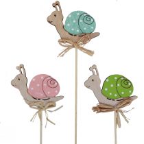 Artikel Bloemplug houten decoratieve slakken kleurrijk 8,5×8cm 12 st