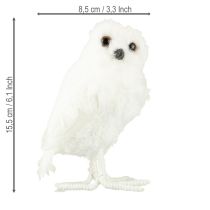 Artikel Sneeuwuil decoratieve uil wit met bont en veren 15,5cm 2st