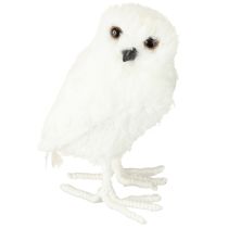 Artikel Decoratieve sneeuwuil, wit met vacht en veren, 15,5 cm, 2 stuks