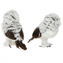 Artikel Decoratief beeldje van een sneeuwuil, uilenpaar, wit en bruin, 12 cm hoog, 2 stuks