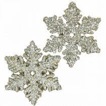 Artikel Sneeuwvlokkenhout 4cm licht goud met mica 72 st