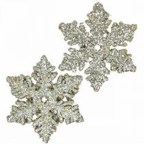 Artikel Sneeuwvlokhout 4cm licht goud met mica 72st