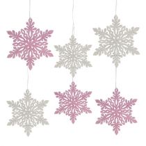 Sneeuwvlokhout 8-12cm roze/wit 12st.