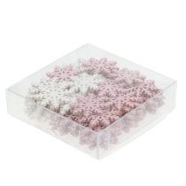 Artikel Sneeuwvlok 4cm roze/wit met glitters 72 st