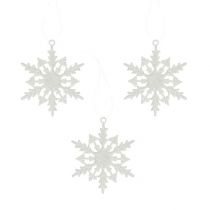 Sneeuwvlok om op te hangen 7cm wit met glitters 36st