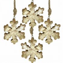 Artikel Sneeuwvlok mangohout naturel, gouden sneeuwkristal Ø10cm 6st