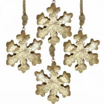 Artikel Sneeuwvlok mangohout naturel, gouden sneeuwkristal Ø10cm 6st