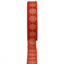 Artikel Kerstlint cadeaulint sneeuwvlokken rood 25mm 20m