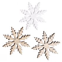 Artikel Sneeuwvlok decoratieve shakers wit natuurlijk hout Ø3cm 48 st