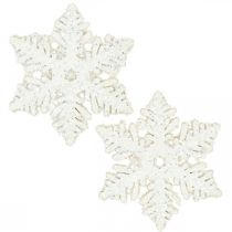 Artikel Sneeuwvlokken hout 4cm wit met mica 72 st
