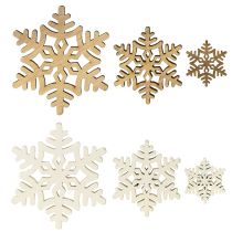 Artikel Sneeuwvlokken Houten Decoratie Wit Naturel 3/5/7cm Geassorteerd 36 stuks