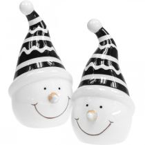 Artikel Sneeuwpop figuur deco keramiek zwart wit 12,5cm 3st