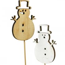 Bloemsteker kerstdecoratie sneeuwpop hout 7cm 12st