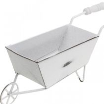 Mini kruiwagen, tafeldecoratie, zomerdecoratie shabby chic bruin, wit H7.5cm L25cm