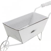 Artikel Mini kruiwagen, tafeldecoratie, zomerdecoratie shabby chic bruin, wit H7.5cm L25cm