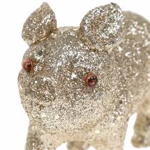 Decoratief varken glitter champagne 10cm 8st