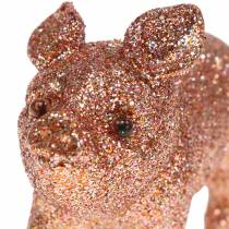 Decoratief varken glitter roze 10cm 8st