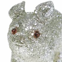 Decoratief varken glitter zilver 10cm 8st