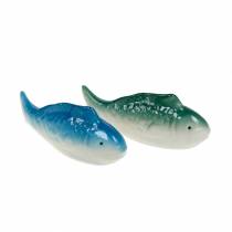 Zwemvissen blauw / groen keramiek 11,5cm 2st