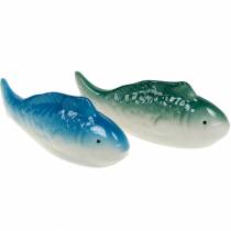 Zwemvissen blauw / groen keramiek 16cm 2st