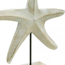 Zeester van hout, decoratief beeldhouwwerk maritiem, zeedecoratie natuurlijke kleuren, wit H28cm