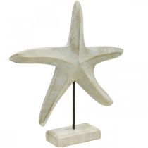 Zeester van hout, decoratief beeldhouwwerk maritiem, zeedecoratie natuurlijke kleuren, wit H28cm