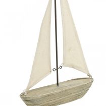 Decoratieve houten zeilboot, maritieme decoratie, decoratief schip shabby chic, natuurlijke kleuren, wit H29cm L18cm