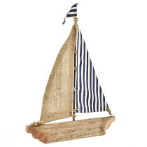 Decoratief zeilschip met blauw en wit zeil en jute H42cm