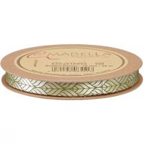 Artikel Zijdelint cadeaulint blaadjes beige groen 10mm 20m