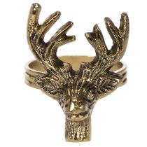 Artikel Metalen servetring met hertenkop in goudkleur, 6 cm, 4 stuks