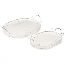 Artikel Shabby Chic ovaal dienblad met handvatten wit 36/45cm set van 2 stuks